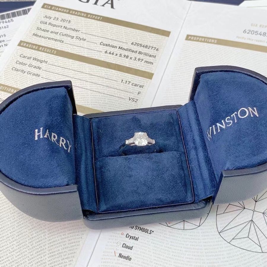 harry winston 海瑞溫斯頓一克拉枕形鑽戒50碼,主鑽:1.17ct,顏色:F,淨度vs2-1