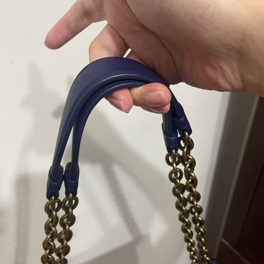 BOTTEGA VENETA Olimpia 雙鍊帶牛皮肩背/斜背包(藍色)-11