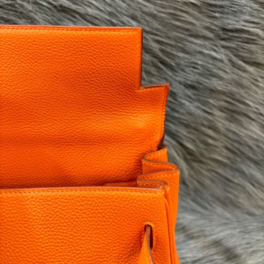HERMES KELLY 32 TOGO 銀釦 橘色 荔枝皮 凱莉包 凱麗包 手提包 斜背包-35