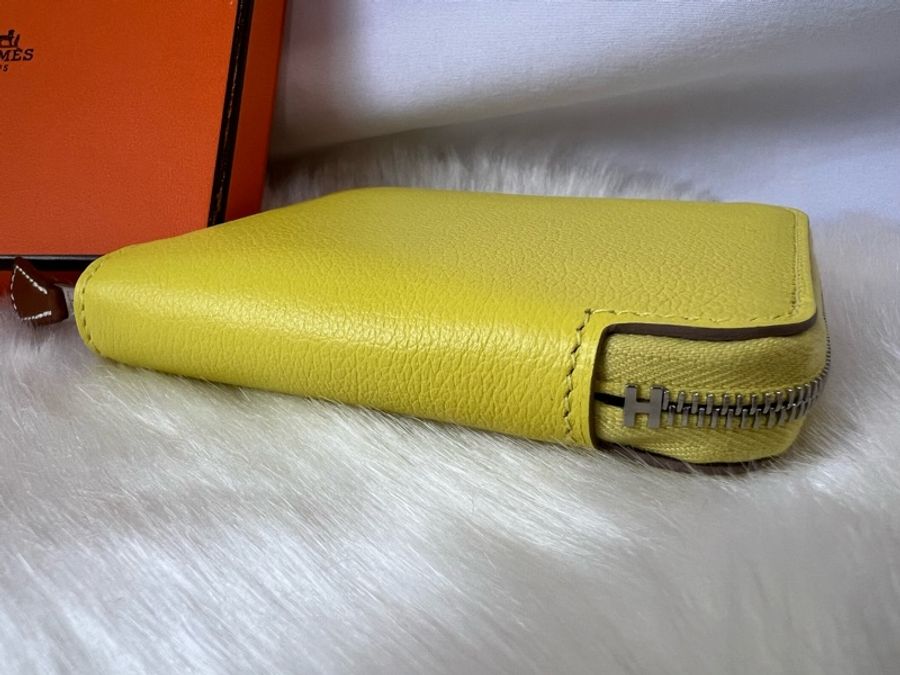 Hermes 愛馬仕 招財萊姆黃 絲巾短夾(全新閒置品)-2