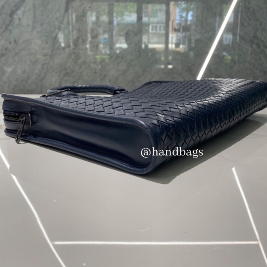 Bottega Veneta BV  深藍色 小牛皮 編織 公事 電腦包 248395-3