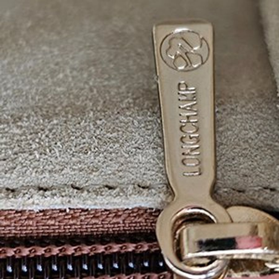 LONGCHAMP 焦糖色牛皮拼帆布 BOX-TROT 系列 金屬 LOGO 斜背包-7