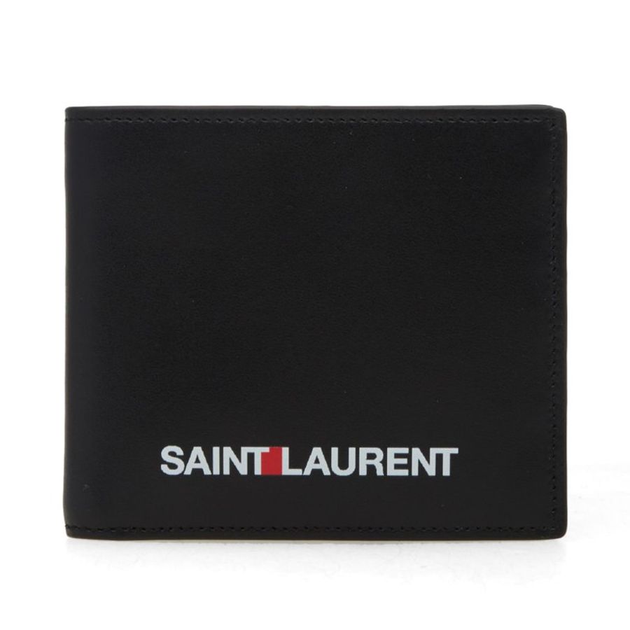 YSL 聖羅蘭 Saint Laurent LOGO設計 小牛皮 對折短夾-0