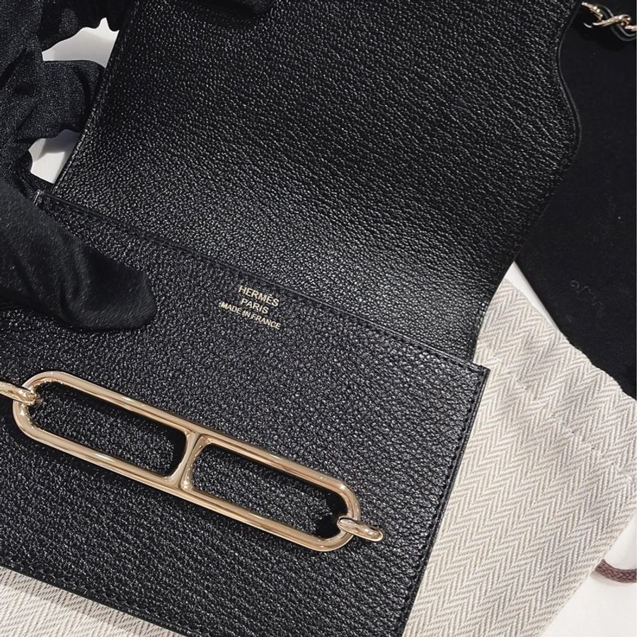 Hermes roulis slim 黑色 山羊皮 淡金釦-5