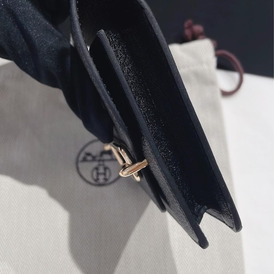 Hermes roulis slim 黑色 山羊皮 淡金釦-10