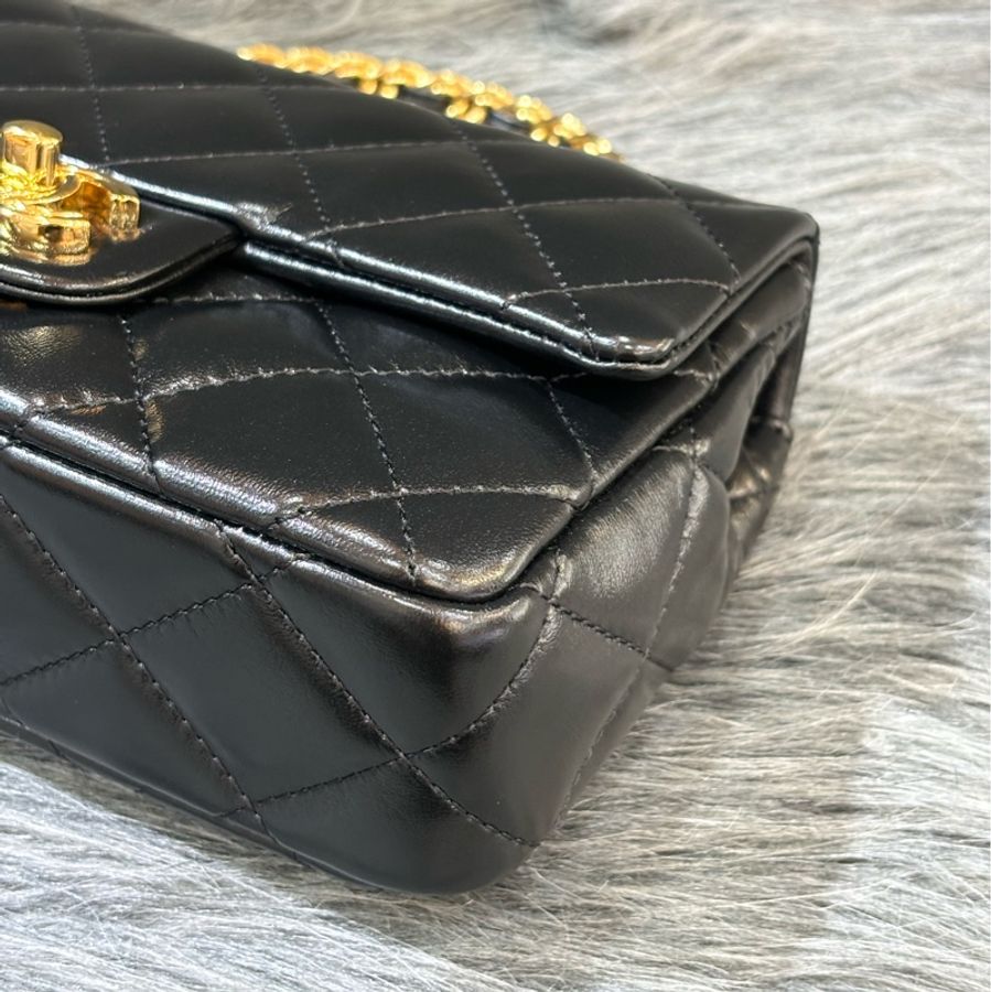CHANEL AS4023 黑皮 金釦 coco 手提包 handle 斜背包-7