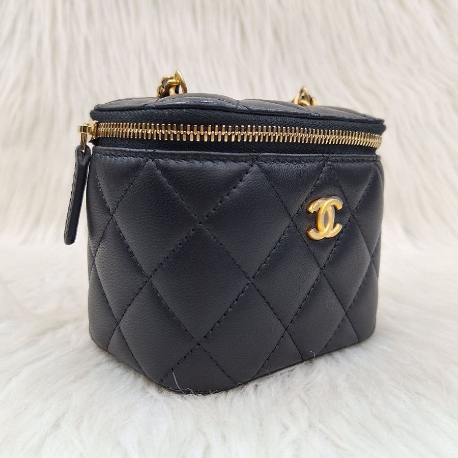 CHANEL AP1447 MINI vanity 黑色羊皮金鍊金球/方盒子小廢包-2