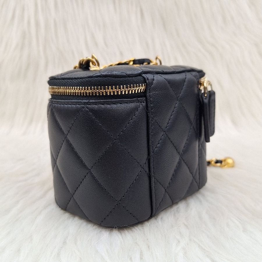 CHANEL AP1447 MINI vanity 黑色羊皮金鍊金球/方盒子小廢包-5