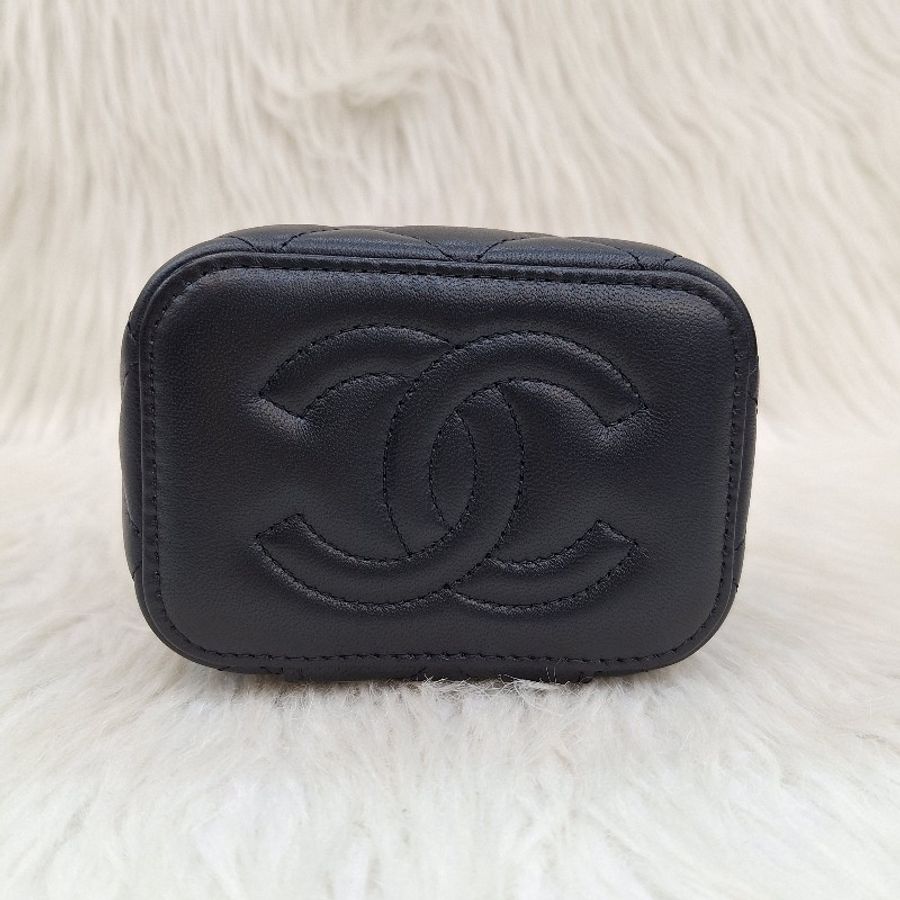 CHANEL AP1447 MINI vanity 黑色羊皮金鍊金球/方盒子小廢包-7