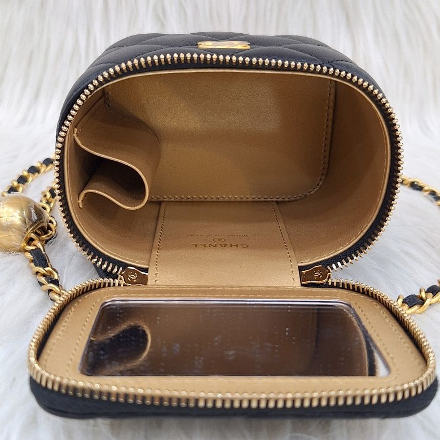 CHANEL AP1447 MINI vanity 黑色羊皮金鍊金球/方盒子小廢包-10