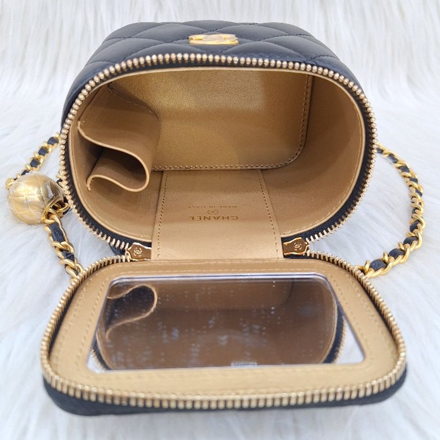 CHANEL AP1447 MINI vanity 黑色羊皮金鍊金球/方盒子小廢包-11