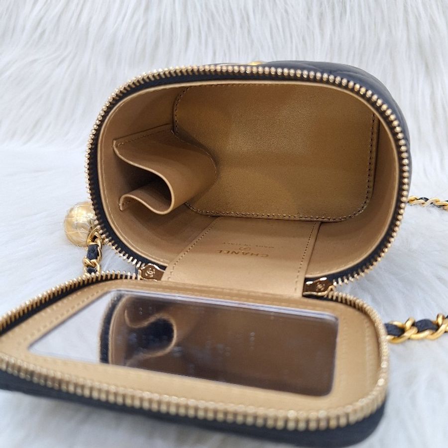 CHANEL AP1447 MINI vanity 黑色羊皮金鍊金球/方盒子小廢包-12