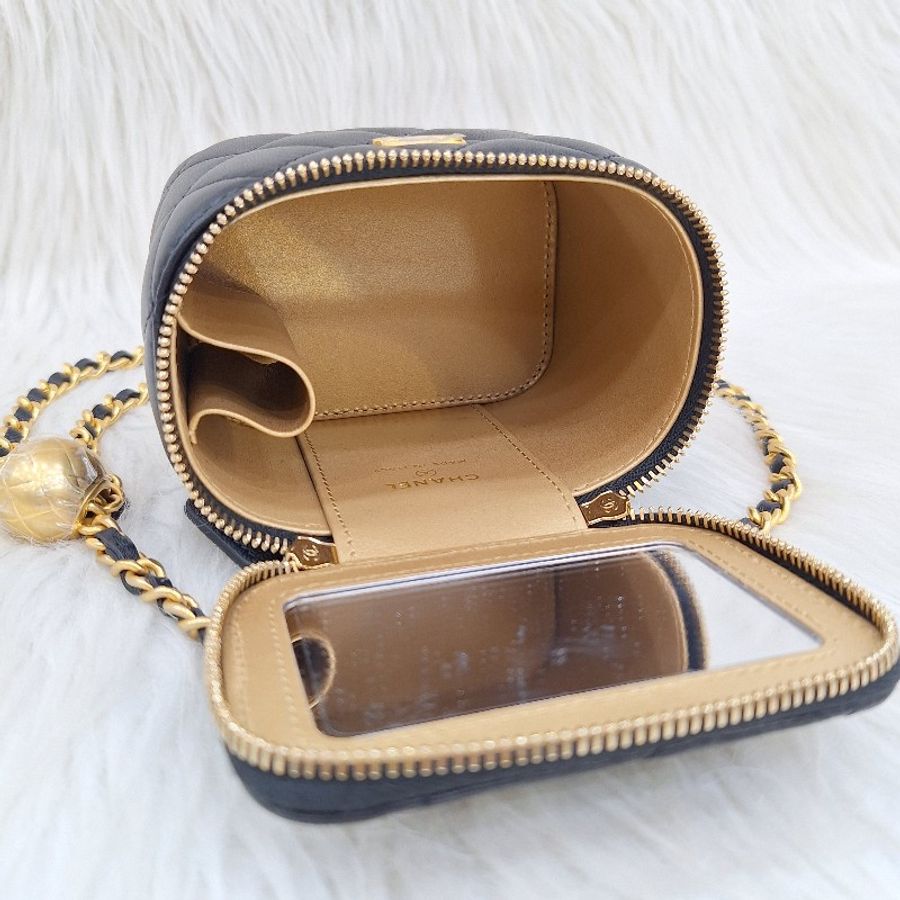 CHANEL AP1447 MINI vanity 黑色羊皮金鍊金球/方盒子小廢包-13