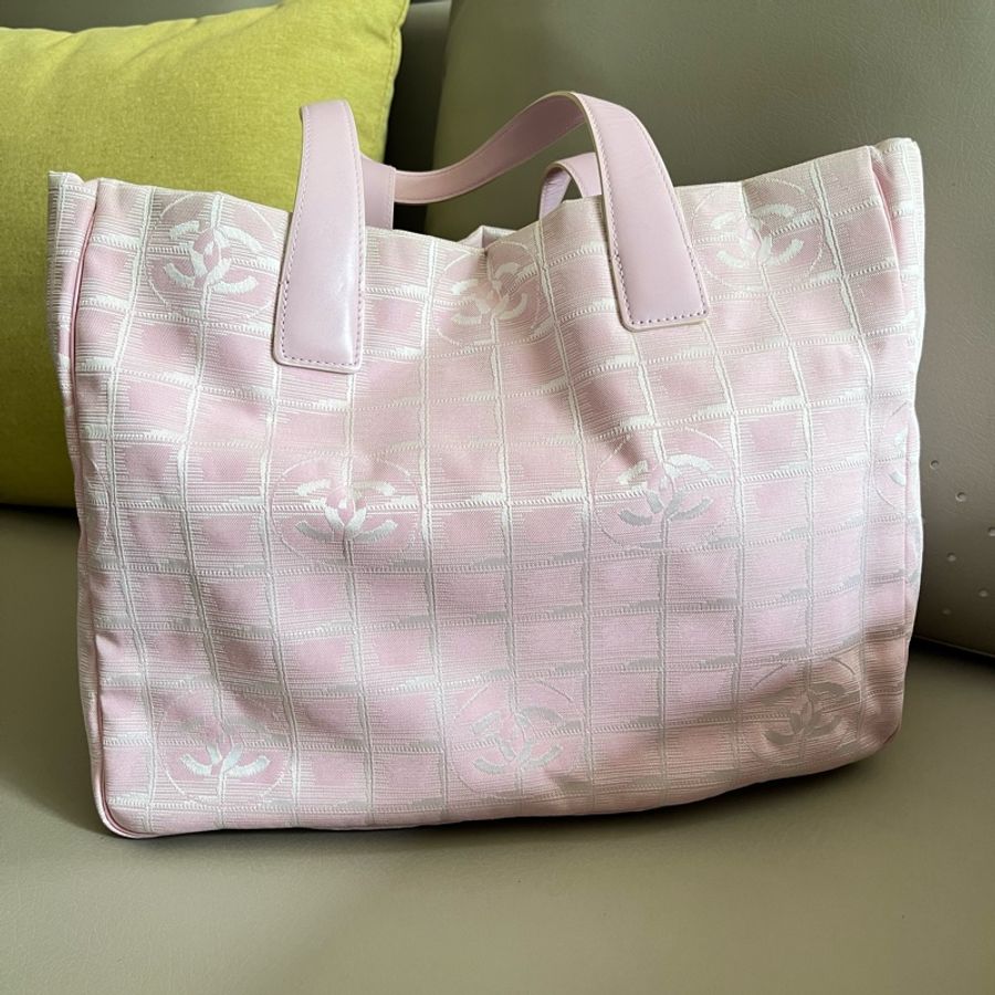 Chanel travel line tote粉色緹花購物包/肩背包-2