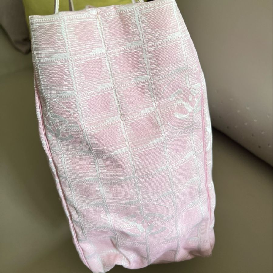 Chanel travel line tote粉色緹花購物包/肩背包-4