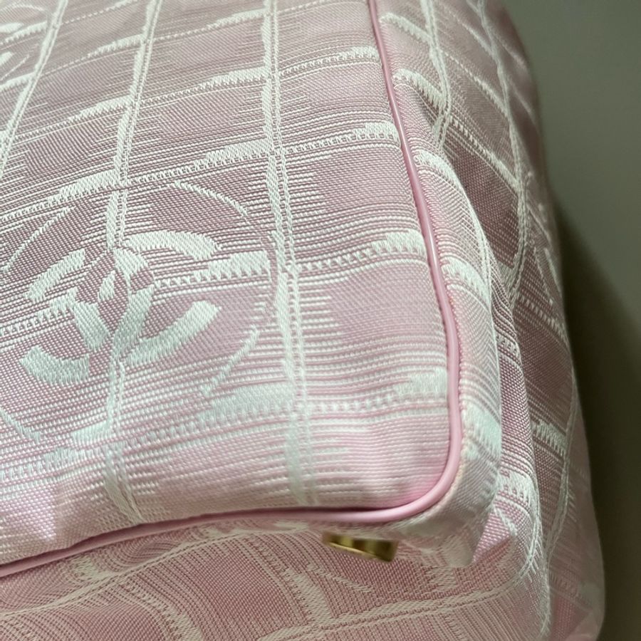Chanel travel line tote粉色緹花購物包/肩背包-18