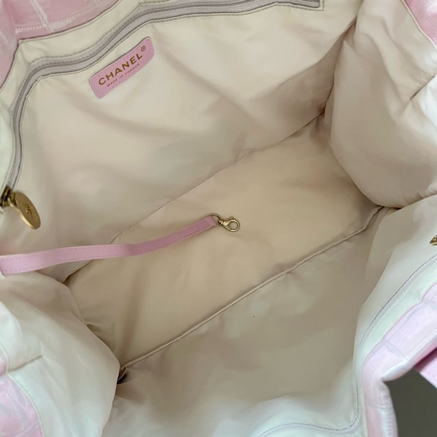 Chanel travel line tote粉色緹花購物包/肩背包-19