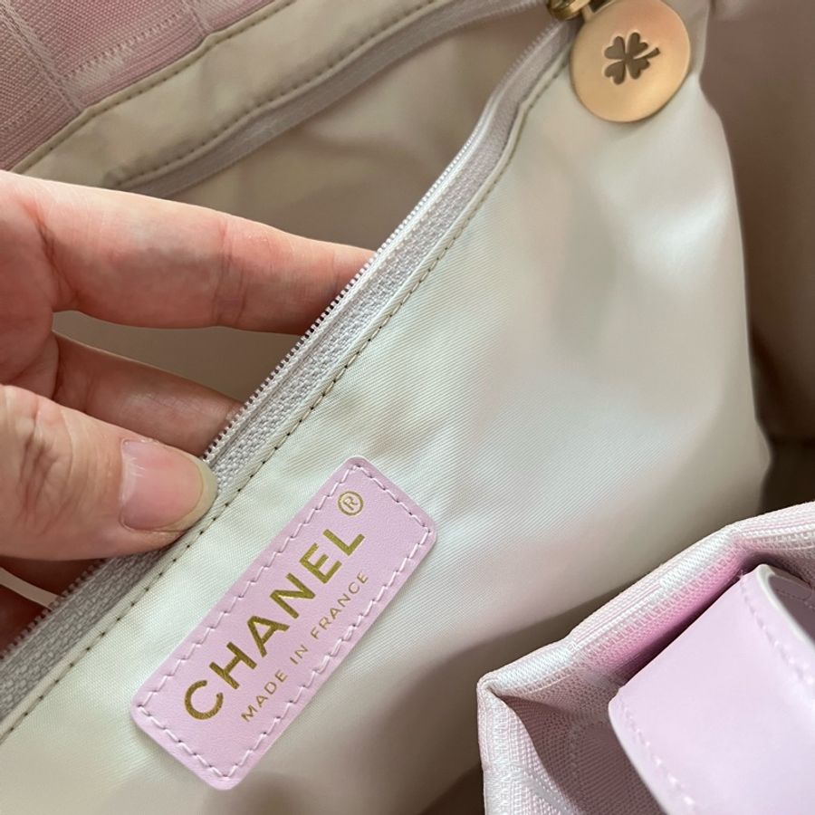 Chanel travel line tote粉色緹花購物包/肩背包-21