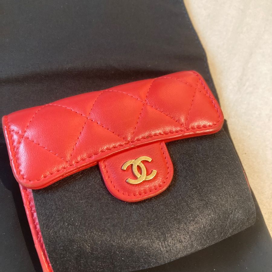 Chanel card holder香奈兒經典卡夾 雙層卡包 珊瑚橘-10