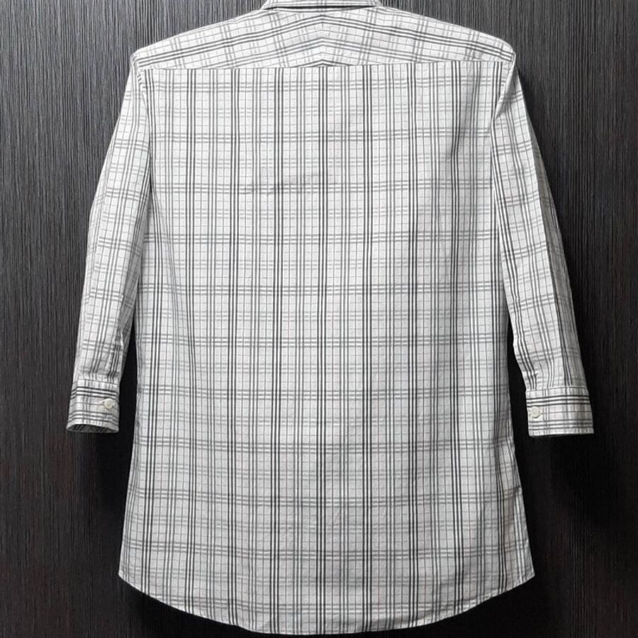 絕版正品BURBERRY 博柏利 BLACK LABEL 黑標 男格紋純棉七分袖襯衫2號-1