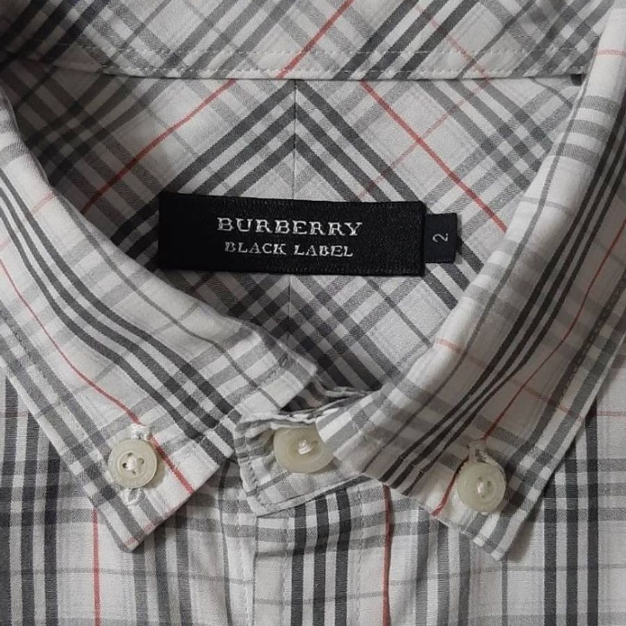 絕版正品BURBERRY 博柏利 BLACK LABEL 黑標 男格紋純棉七分袖襯衫2號-6