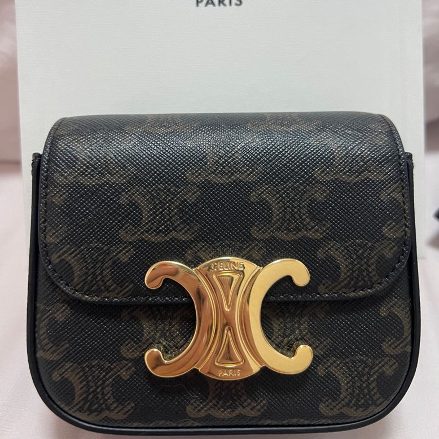 Celine CLAUDE迷你標誌印花牛皮革手袋-0