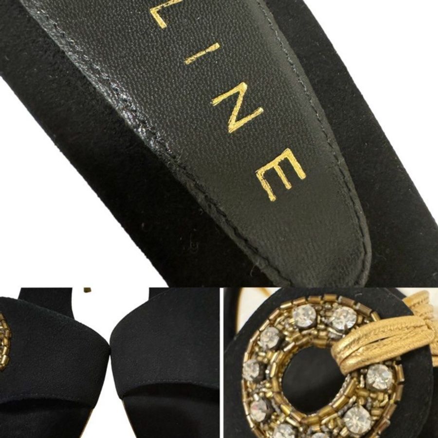 🍒CELINE高級絨面水鑽金漆底高跟鞋 size:38.5/ 2F240823-1-9