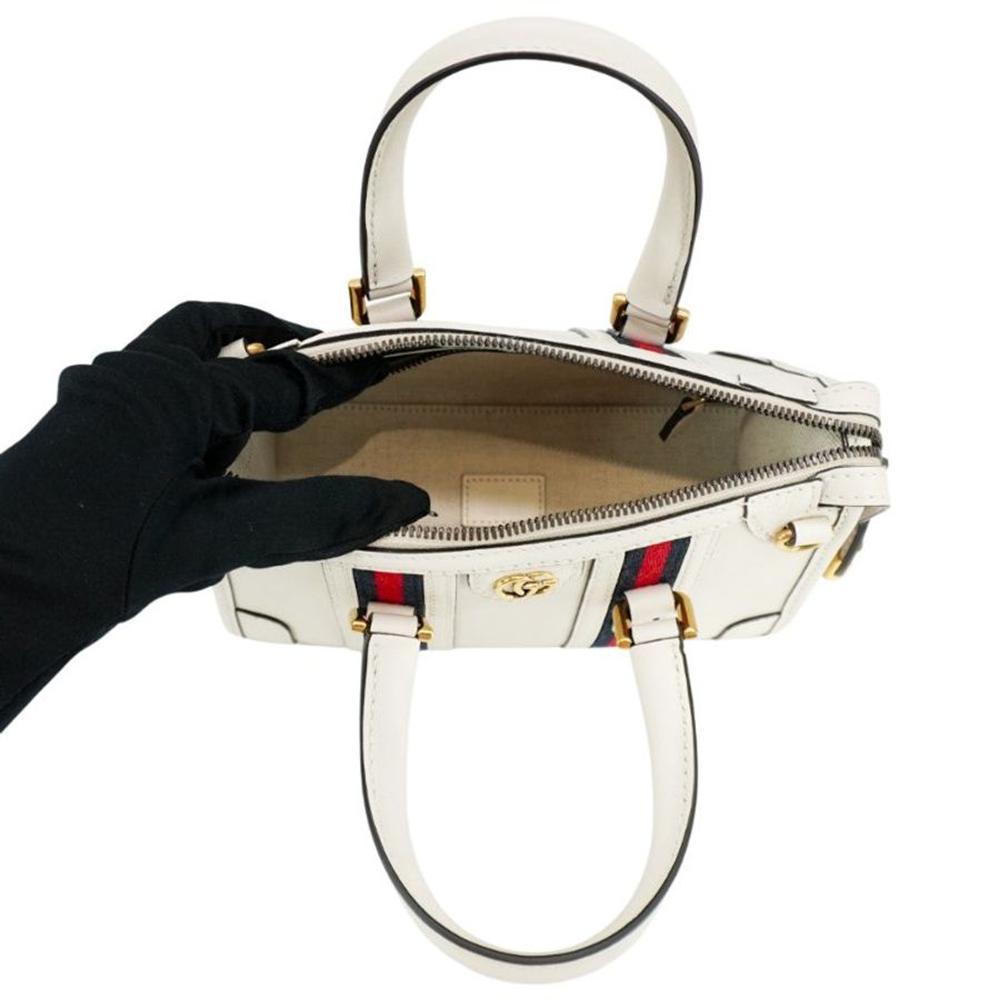 Gucci 展示品 金雙G織帶牛皮波士頓二用包(715771-白)-4