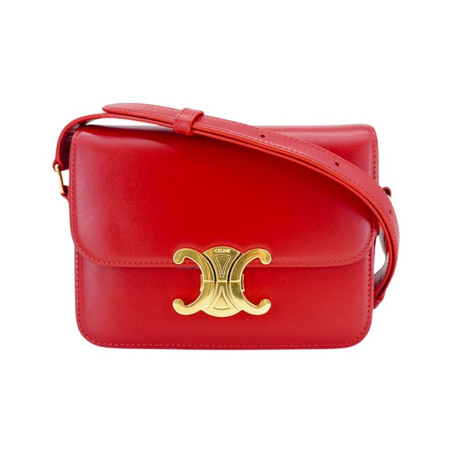 Celine 展示品 Triomphe 亮澤牛皮凱旋門斜背包(紅)-0