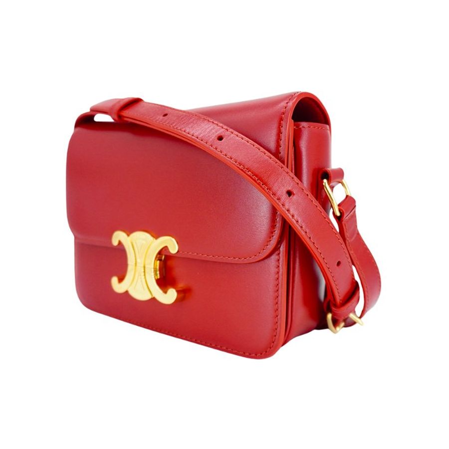 Celine 展示品 Triomphe 亮澤牛皮凱旋門斜背包(紅)-1