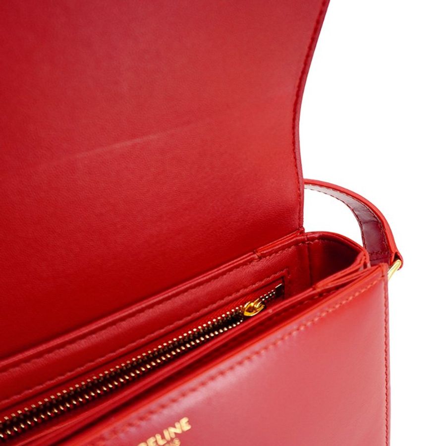 Celine 展示品 Triomphe 亮澤牛皮凱旋門斜背包(紅)-6