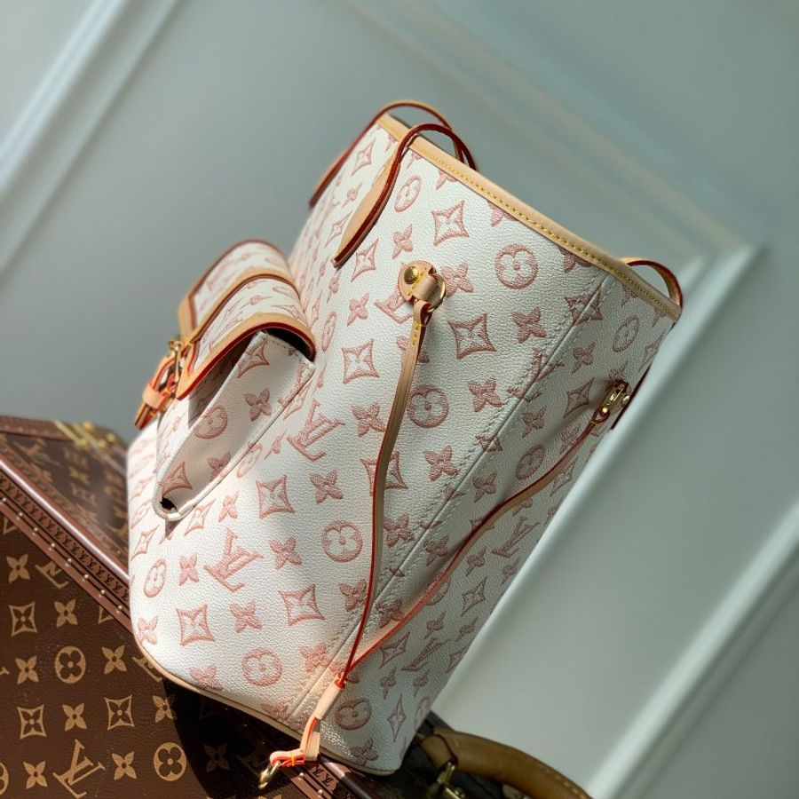 全新 未拆 LV Louis Vuitton路易威登 M20921經典Neverfull MM Monogram花紋牛皮手提/肩背托特包(奶油白色)-2