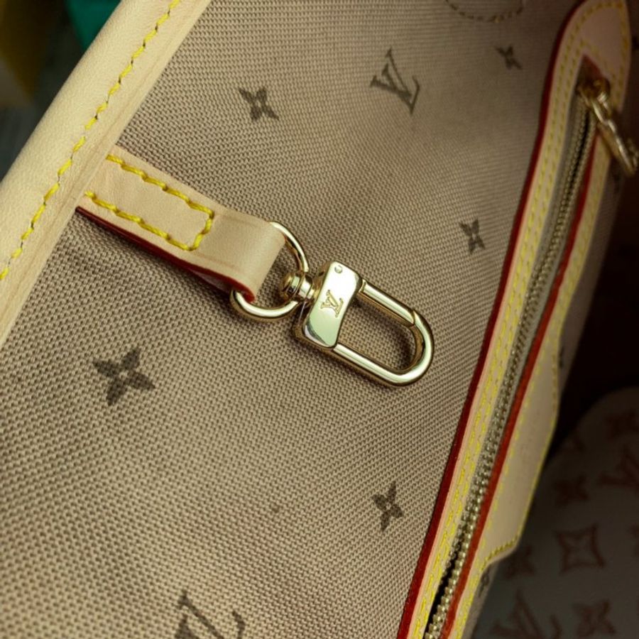 全新 未拆 LV Louis Vuitton路易威登 M20921經典Neverfull MM Monogram花紋牛皮手提/肩背托特包(奶油白色)-4