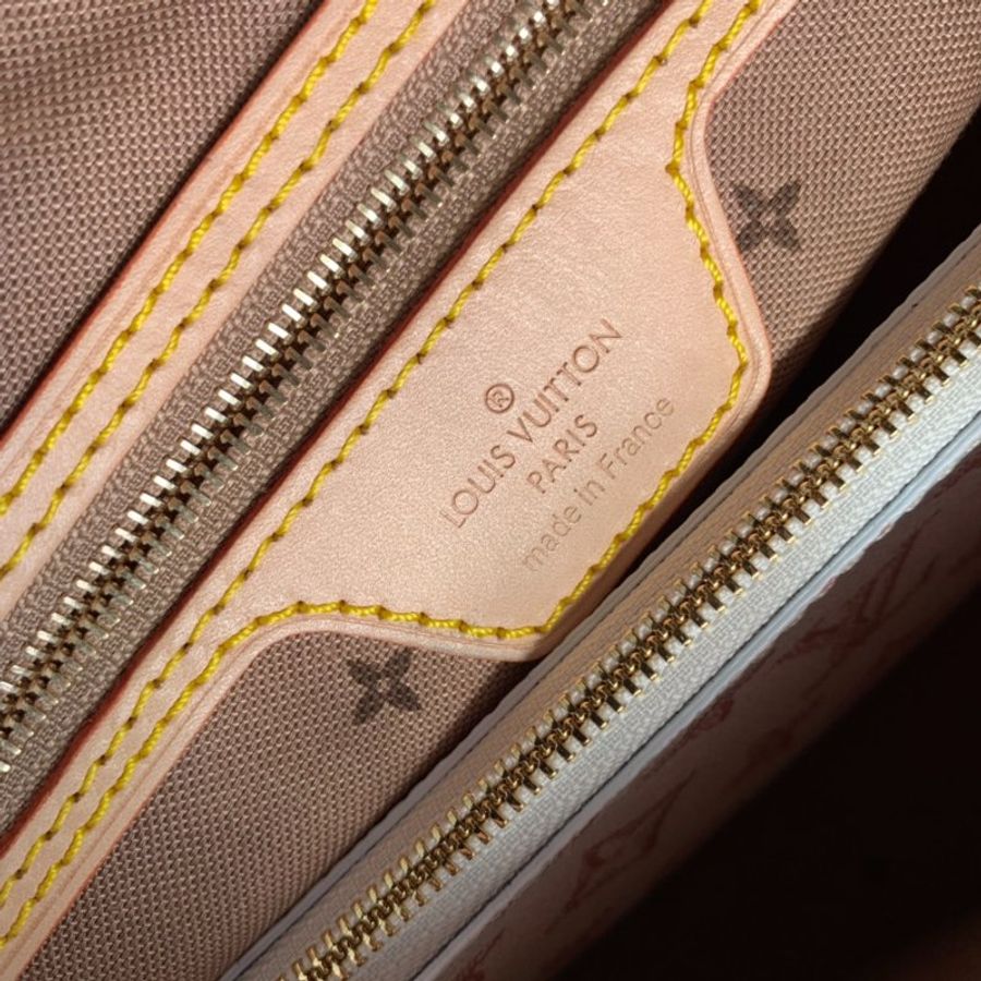 全新 未拆 LV Louis Vuitton路易威登 M20921經典Neverfull MM Monogram花紋牛皮手提/肩背托特包(奶油白色)-6
