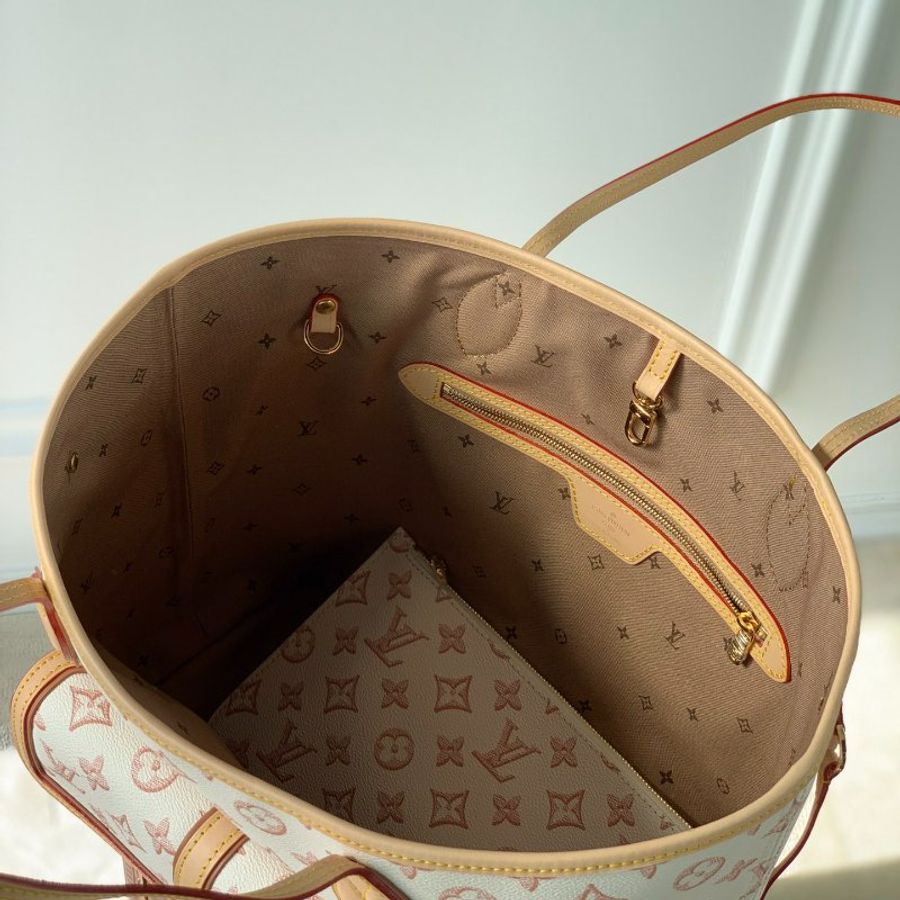全新 未拆 LV Louis Vuitton路易威登 M20921經典Neverfull MM Monogram花紋牛皮手提/肩背托特包(奶油白色)-7