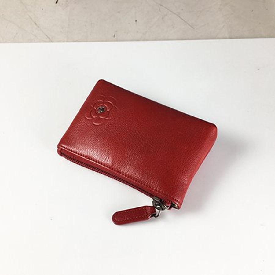 CHANEL紅色全牛皮山茶花零錢包-2