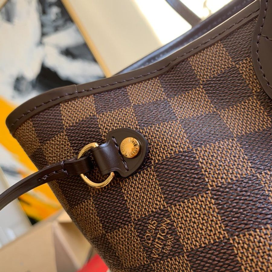 九成新 LOUIS VUITTON LV 棕色 棋盤格 PVC塗層帆布 Neverfull MM 托特包 N41358-1
