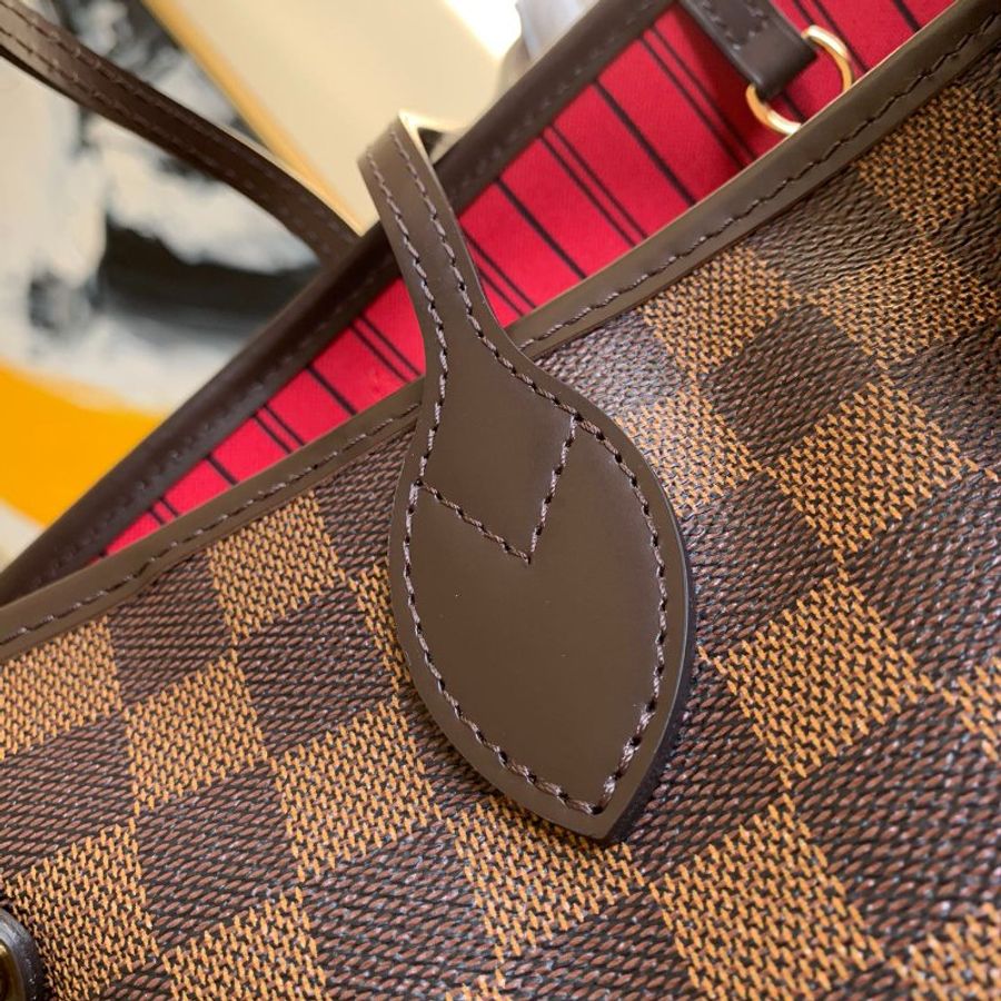 九成新 LOUIS VUITTON LV 棕色 棋盤格 PVC塗層帆布 Neverfull MM 托特包 N41358-2