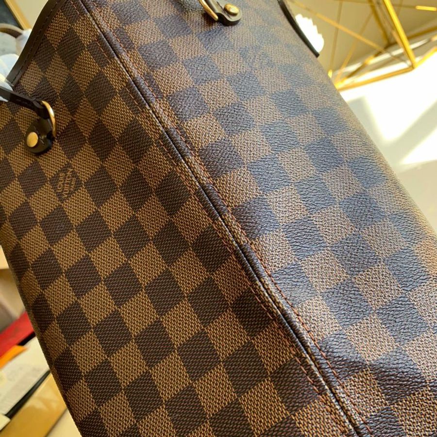 九成新 LOUIS VUITTON LV 棕色 棋盤格 PVC塗層帆布 Neverfull MM 托特包 N41358-3
