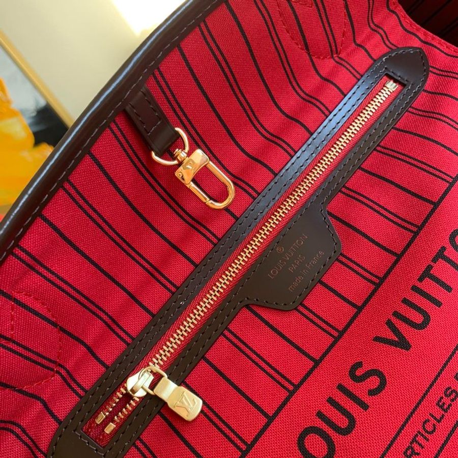 九成新 LOUIS VUITTON LV 棕色 棋盤格 PVC塗層帆布 Neverfull MM 托特包 N41358-6