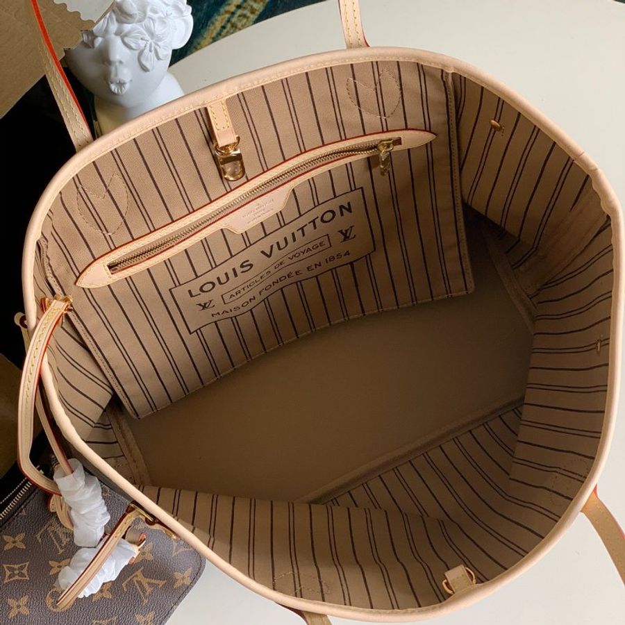 全新 未拆 Louis Vuitton LV路易威登 Neverfull MM 手提肩背托特包(M40995-米)-5