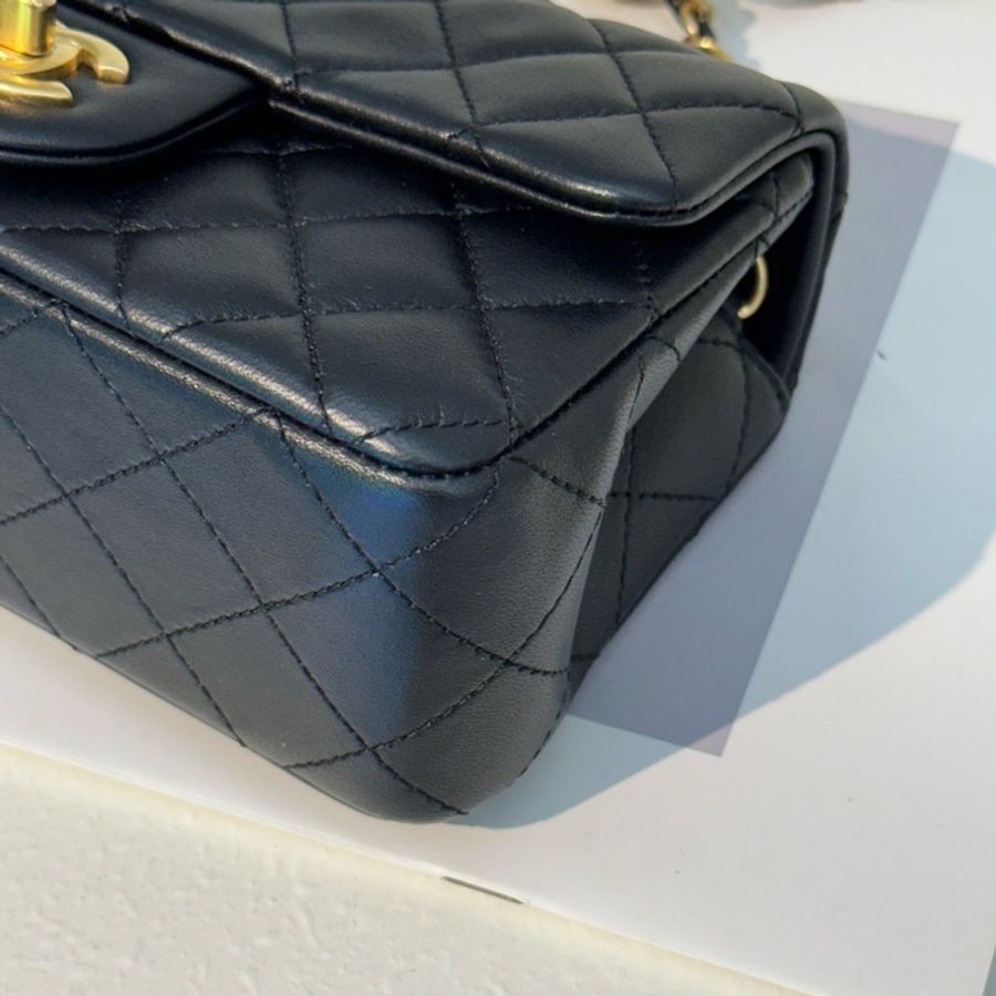 Chanel Mini CF 羊皮黑金金球-7