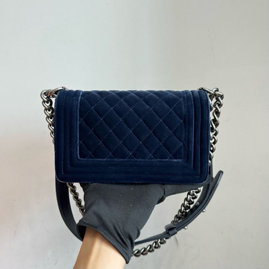 Chanel Leboy 20 復古風藍色絲絨天鵝絨配舊銀色金屬💙-5