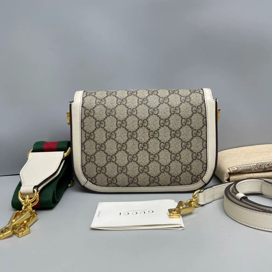 Gucci 1955系列mini老花白色雙肩帶馬鞍包-1