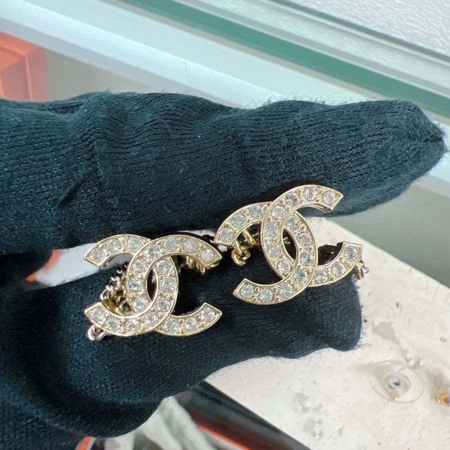Chanel 21b 雙C logo水鑽耳環-4