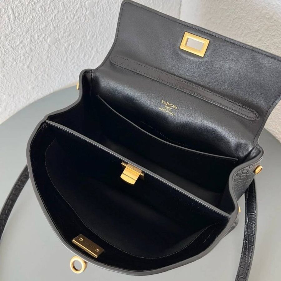Balenciaga Rodeo 中款黑色鱷魚壓花手提肩背包-4