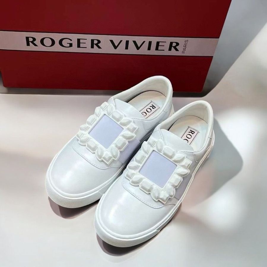🎁當季特價🎁Roger Vivier Very Vivier 橡膠扣環皮革白色運動鞋 IT 36-10