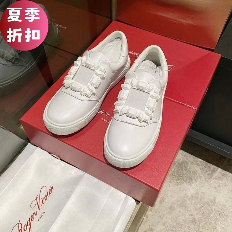 🎁當季特價🎁Roger Vivier Very Vivier 橡膠扣環皮革白色運動鞋 IT 36-0