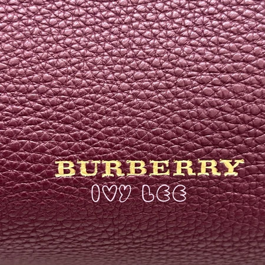 Burberry 紫色皮革和 House Check 帆布橫幅托特包 肩背包 斜背包 二手精品-3