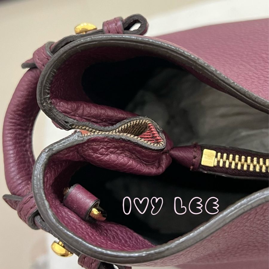 Burberry 紫色皮革和 House Check 帆布橫幅托特包 肩背包 斜背包 二手精品-4